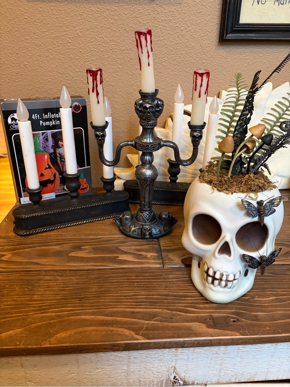 Halloween Decorations Skull Candle Sticks Skull with Butterflies Mushrooms Pumpk